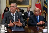  ?? (AP file photo) ?? U.S. Rep. John Lewis sits with President Barack Obama during a February 2016 meeting of civil-rights leaders in the Roosevelt Room of the White House.