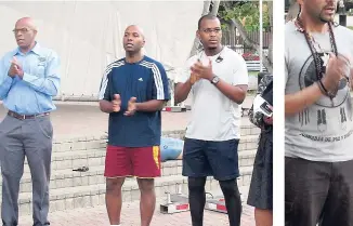  ??  ?? From left: Dorrick Gray of the Jamaica National Heritage Trust, Major Othneil Blackwood, Corporal Michael Morgan and Roxanna Harriott from the office of the permanent secretary in the Ministry of National Security look on during the Launch of Run Taino...