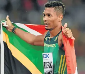  ?? /AFP ?? Gold in bag: Wayde van Niekerk after his victory in the 400m final in London on Tuesday night.