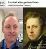  ?? SEBASTIAN SMEE, GOOGLE ARTS & CULTURE ?? Using Google’s Arts and Culture app, art critic Sebastian Smee gets a 64 percent match with a portrait attributed to Nicolaas Pieneman in Amsterdam’s Rijksmuseu­m.