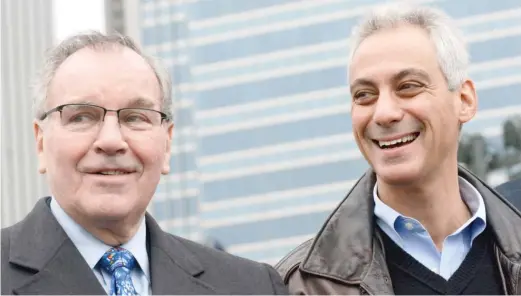  ?? SUN- TIMES FILE PHOTO ?? Former Mayor Richard M. Daley and Mayor Rahm Emanuel at the opening of the skating ribbon at Maggie Daley Park in December 2014.