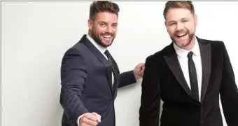  ??  ?? Keith Duffy and Brian McFadden unite to perform in Boyzlife, a combinatio­n of their two botbands .