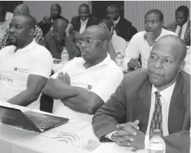  ??  ?? Local authority officials, among them Umguza Rural District Council Chief Executive Officer, Mr Collen Moyo, (right) follow proceeding­s during a 2016 Local Government Budget Seminar at a Bulawayo hotel yesterday