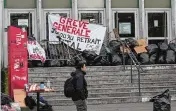  ?? ?? Students blocked the entrance to Nanterre university outside of Paris to protest a bill raising the retirement age from 62 to 64.