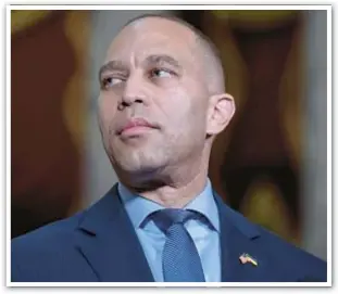  ?? AP ?? House Minority Leader Hakeem Jeffries (above) led Democrats in support of Republican Speaker Michael Johnson (top) in his bid to pass a bill for aid to Ukraine, despite much right-wing opposition.