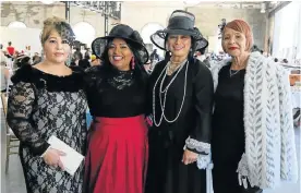  ?? Picture: WERNER HILLS ?? VINTAGE STYLE: Guests, from left, Shanaaz Nordien, Kaashiefah Sonday, Fahldeela Salie and Faiza Khan attended the fundraiser vintage high tea hosted by Al-Fidaa School of Baking at the Tramways Building on Sunday