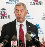  ?? Andrés Leighton / Associated Press ?? New Mexico State University athletic director Mario Moccia speaks during a news conference Wednesday in Las Cruces, N.M.