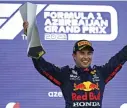  ?? | MAXIM SHEMETOV EPA ?? MEXICAN Formula One driver Sergio Perez of Red Bull Racing celebrates on the podium.