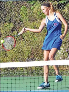  ??  ?? Oneida’s Lauren Skibitski returns a serve during a second singles match.