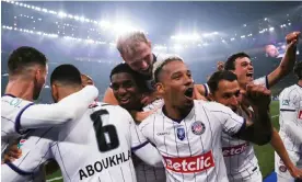  ?? Photograph: Anadolu Agency/Getty Images ?? Toulouse players celebrate their fifth goal in the final –a long-range effort from Zakaria Aboukhlal (second left).