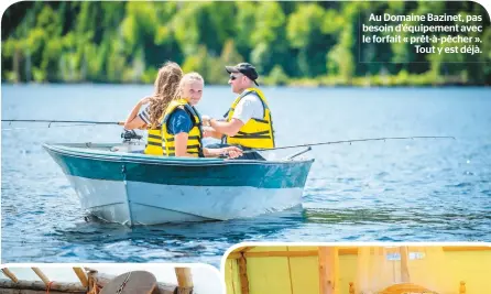  ??  ?? Au Domaine Bazinet, pas besoin d’équipement avec le forfait « prêt-à-pêcher ». Tout y est déjà.