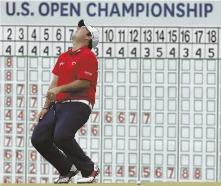  ?? AP PHOTO ?? NOT NOW! Patrick Reed reacts after missing a birdie putt on the 18th hole during the third round of the U.S. Open yesterday at Erin Hills in Erin, Wis.