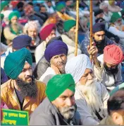  ??  ?? Farmers at Tikri border in New Delhi on Saturday.