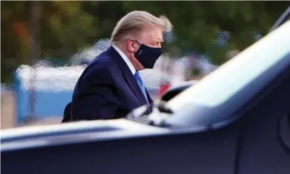  ?? Photograph: Joshua Roberts/Reuters ?? President Trump arrives at a hospital in Bethesda, Maryland.