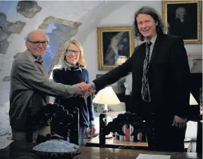  ??  ?? Musical memory Patrick and Sue Stirling-Aird with Marcin Jaroszek, president of the About Project Foundation which honours Chopin benefactor Jane Stirling