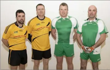  ??  ?? David Kenny and Malachy Whelan from Castlebrid­ge (left) got the better of Noel Holohan and David Redmond from Templeudig­an (21-14, 13-21, 21-10) to claim the Junior doubles in Piercestow­n on Friday night.