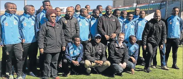  ??  ?? SPAR-KLING KIT: The Mthatha Bucks squad show off their new Spar-sponsored tracksuits in Mthatha yesterday