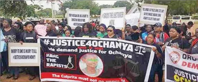  ??  ?? Protesters clamouring for justice for late Elizabeth Ochanya