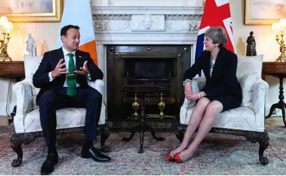  ??  ?? EVERYTHING TO PLAY FOR: Leo Varadkar and Theresa May in Downing Street. Photo: Facundo Arrizabala­ga