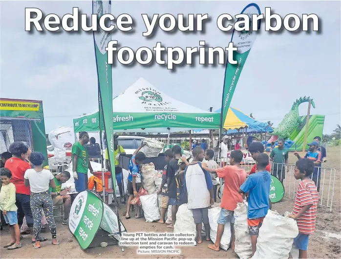  ?? Picture: MISSION PACIFIC ?? Young PET bottles and can collectors line up at the Mission Pacific pop-up collection tent and caravan to redeem empties for cash.