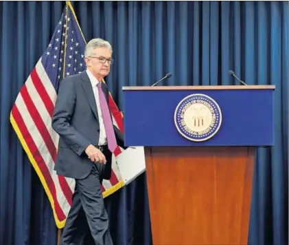  ?? / REUTERS ?? Jerome Powell, presidente de la Reserva Federal, ayer antes de comparecer ante la prensa.