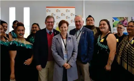  ?? Photo: Contribute­d ?? TRIP BEGINS: TSBE CEO Ali Davenport with Dr John McVeigh MP and Mayor Paul Antonio (right) at Toowoomba Wellcamp Airport to celebrate the take-off of Access NZ.