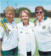  ??  ?? Pat Fraser-Aurisch, left, has won the Neerim District ladies championsh­ip for the sixth time. She is pictured with runner up Chris Hogan, right, and marker and club vice-president Liz Hodge.