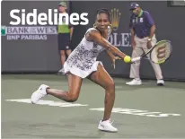  ??  ?? Venus Williams defeated Anastasija Sevastova of Latvia on Tuesday at Indian Wells to reach the quarterfin­als of the BNP Paribas Open.