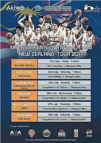  ??  ?? 當地籌委會相當重視此­次的“大馬男籃紐西蘭行巡迴­賽”，還特製海報進行宣傳。