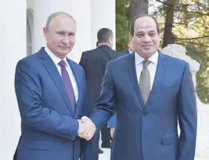  ??  ?? Al-Sisi and Putin signed a comprehens­ive deal on enhancing the strategic partnershi­p between the two countries