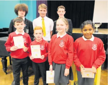  ??  ?? Mad 4 Maths inter-primary quiz organised and hosted by Mount Carmel RC High School in Accrington. Pictured are pupils from St Oswald’s, Knuzden