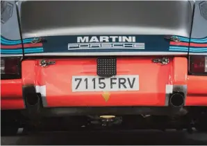  ??  ?? Below left: The driver’s view – suede-covered OMP steering wheel sits ahead of the 7400rpm red-lined tacho
Below right: Martini – is there any more emotive livery than the blue, red and silver?