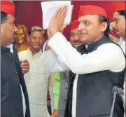  ?? HT ?? Akhilesh at the press conference held to announce the induction of several leaders in Lucknow on Saturday