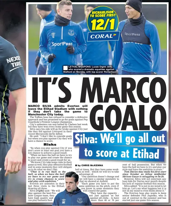  ??  ?? LETHAL WEAPONS: Lucas Digne (left), who scored a dramatic equaliser against Watford on Monday, with top scorer Richarliso­n CAPTION: eug erciliquat eugait fgkjdkfj kgjdf kgjk kjfg dkj kjg kdj kdj gkjkjg k gkdjglkdj kjdk