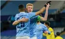  ?? Photograph: Getty Images ?? Kevin De Bruyne celebrates scoring City’s first goal in the first half.