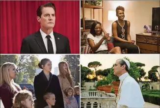  ?? CONTRIBUTE­D BY SUZANNE TENNER, SHOWTIME; JUSTINA MINTZ, HBO; GIANNI FIORITO, HBO; HILARY BRONWYN GAYLE, HBO ?? Some of 2017’s best, clockwise from top left: “Twin Peaks: The Return,” “Insecure,” “The Young Pope” and “Big Little Lies.”