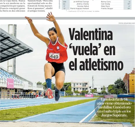  ?? FOTOS CÉSAR BOLÍVAR ?? Valentina Barrios Bornacelli realizando un salto triple en la pista del estadio de atletismo Rafael Cotes de Barranquil­la.