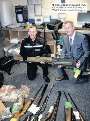  ?? Supt Julian Platt and PCC Clive Grunshaw, holding a WWII Vickers machine gun ??