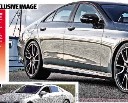  ??  ?? DESIGN ICON Exclusive image shows how next CLS could look. Panamerica­na grille design will come on racy AMG versions, which will likely use a twin-turbo engine. The CLS is already out on test (below)