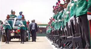  ?? ?? President Tinubu inspects guard of honor during an event marking the Diamond Jubilee of the Nigerian Defence Academy (NDA) in Kaduna yesterday.
