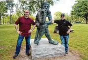  ?? Ned Gerard/Hearst Connecticu­t Media file photo ?? Tom Evans and Jim Warren pose next to a statue commonly referred to as “The Thinker” on the grounds of the former American Shakespear­e Theater in Stratford on May 18, 2021.