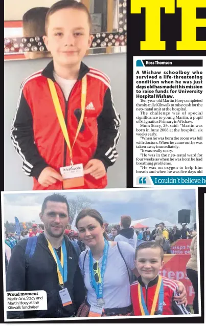  ??  ?? Proud moment Martin Snr, Stacy and Martin Hoey at the Kiltwalk fundraiser