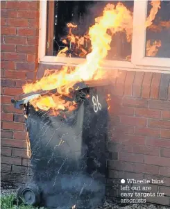  ??  ?? Wheelie bins left out are easy targets for arsonists