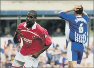  ?? PICTURE: PA ?? REDS HERO: Bruce Dyer celebrates after scoring Barnsley’s second goal in the Division One play-off semi-final at Birmingham.