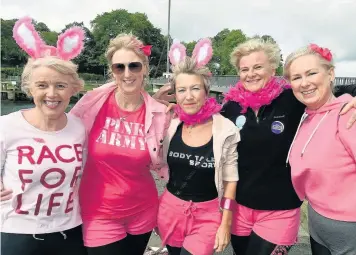  ??  ?? ● Sian Sweeny, Barbra Jones, Ann Stahlfelde­r, Anna Mari Wheldon and Karen Jones from Porthmadog