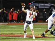  ?? ?? Lakota West quarterbac­k Mitch Bolden throws the ball during a Division I regional semifinal last Friday against St. Xavier at Princeton High School’s Pat Mancuso Field.