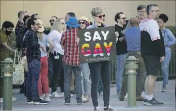  ?? Irfan Khan Los Angeles Times ?? DISNEY employees in Burbank protest CEO Bob Chapek’s handling of the “Don’t Say Gay” controvers­y.