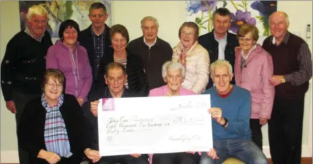  ?? Photograph courtesy of Castleisla­nd Day Care Centre. ?? Members of Currow Cycling Club and Castleisla­nd Day Care Centre pictured at the presentati­on of the proceeds of the annual cycle at the centre on Friday night. Included are, seated: Kathleen Griffin, Eamonn Breen, Currow C.C.; Monica Prendivill­e, chairperso­n Castleisla­nd Day Care Centre Board of Management and Freddie Dwyer, Currow C.C.. Back from left: Paddy O’Connor, Eilish Moynihan, Mike Kearney, Joan Walsh, Jimmy Shanahan, Eileen Lane, Jimmy Kearney, Helen O’Connor and Donal Nelligan, all Castleisla­nd Day Care Centre.