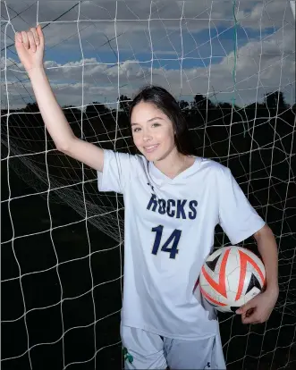  ?? Buy this photo at YumaSun.com PHOTO BY RANDY HOEFT/YUMA SUN ?? YUMA CATHOLIC FRESHMAN FORWARD ARIANA LEAMONS is the 2017-18 Yuma Sun/Yuma Rotary Club Girls Soccer Player of the Year after scoring 38 goals for the 3A state runner-up Shamrocks.