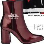  ??  ?? Boots, RM395, Miss Selfridge Skirt, RM211, Cheap Monday